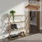 Basicwise Set of 2 Foldable Bamboo Shoe Rack and Storage Shelf Multi-Purpose Wooden Organizer for Entryway Closet or Living Room Space-Saving Stand for Shoes Plants Towels and Home Décor